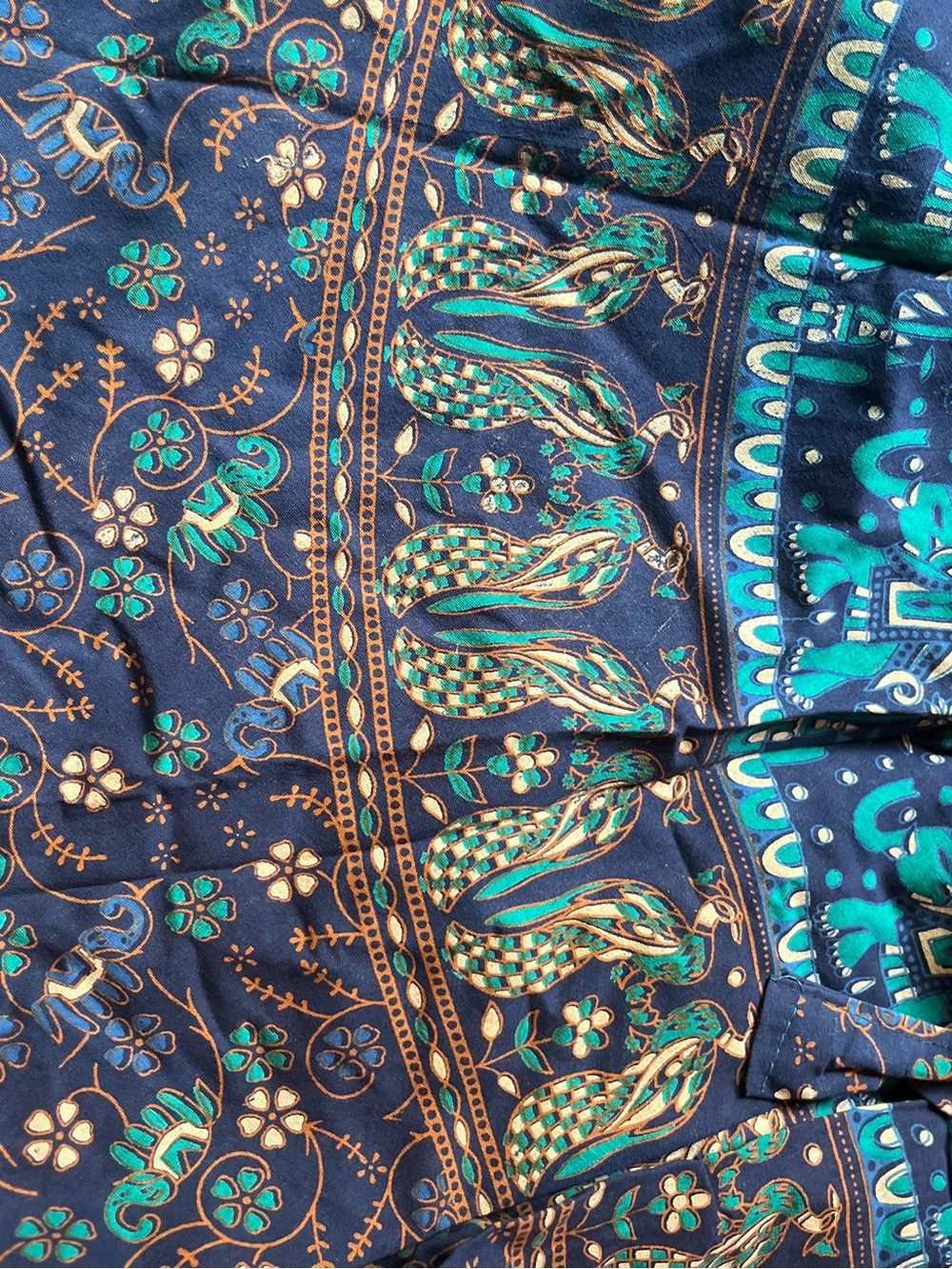 Green, Navy, Brown Mixed Print Maxi Skirt Ethnic Pattern Made in India NWT - Picture 3 of 3